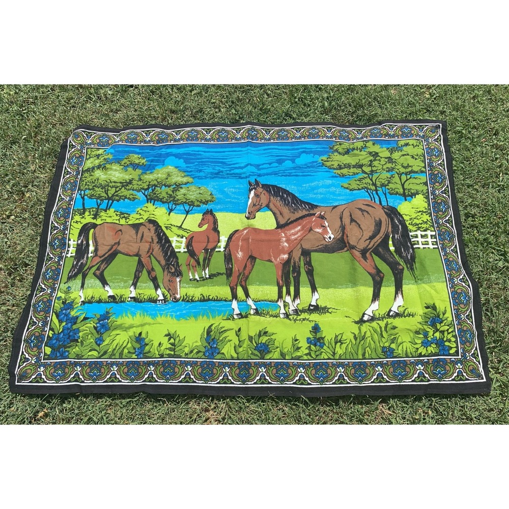 Majestic Horse Tapestry in Green and Blue